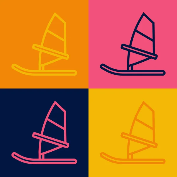 Pop art line Windsurfing icon isolated on color background. Vector — Stock Vector