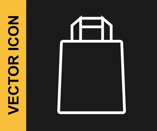 Linea bianca icona della shopping bag di carta isolata su sfondo nero. Un cartello. Vettore — Vettoriale Stock
