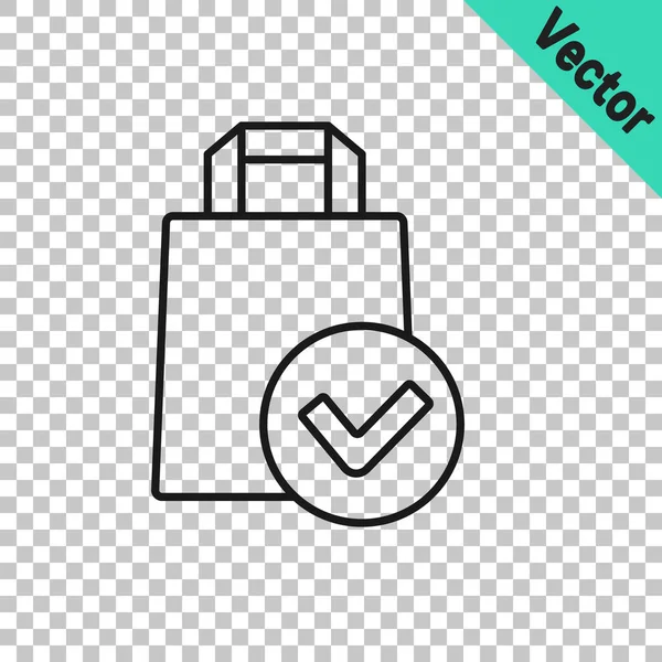 Black line Paper shopping bag icon isolated on transparent background. Package sign. Vector — Stock Vector