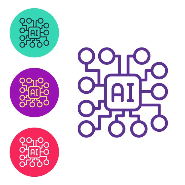 Stel lijn in Neuraal netwerkpictogram geïsoleerd op witte achtergrond. Kunstmatige intelligentie AI. Stel pictogrammen kleurrijk. Vector — Stockvector