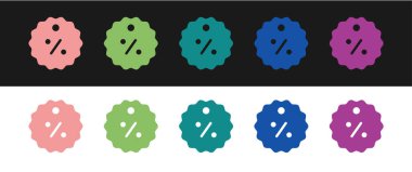 İndirim etiketi simgesini siyah ve beyaz arkaplanda izole et. Etiket alışverişi. Özel teklif işareti. İndirim kuponları sembolü. Vektör