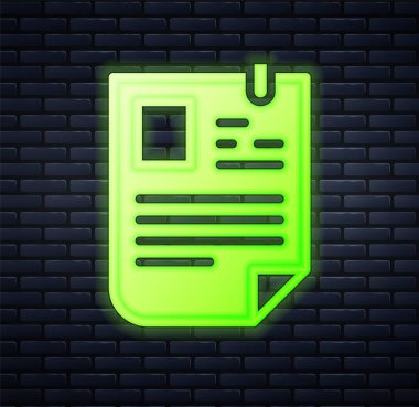 Parlayan neon geri dönüş simgesi tuğla duvar arka planında izole edildi. Özgeçmiş başvurusu. Profesyonel personel aranıyor. Personel analizi devam ediyor. Vektör