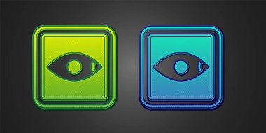 Siyah arkaplanda izole edilmiş yeşil ve mavi film veya sinematografi derecelendirmesi veya eleştiri simgesi. Vektör