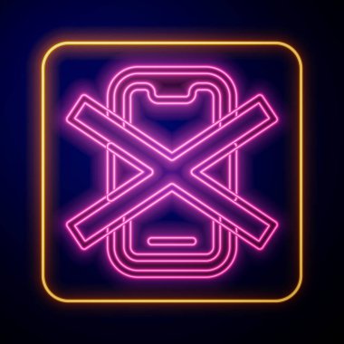Parlayan neon. Siyah arkaplanda izole edilmiş bir cep telefonu simgesi yok. Konuşmak ve işaret vermek yok. Hücre yasağı. Vektör