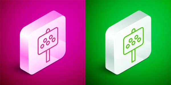 Isometric Line Road Sign Taxi Stand Icon Isolated Pink Green — Stock Vector