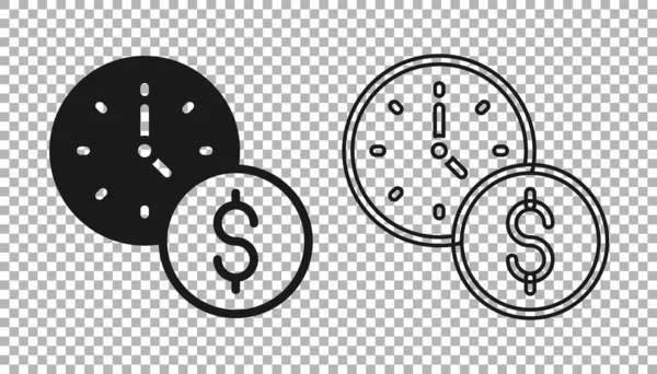 Black Time es el icono del dinero aislado en un fondo transparente. El dinero es tiempo. Gestión eficaz del tiempo. Convertir tiempo en dinero. Vector — Vector de stock