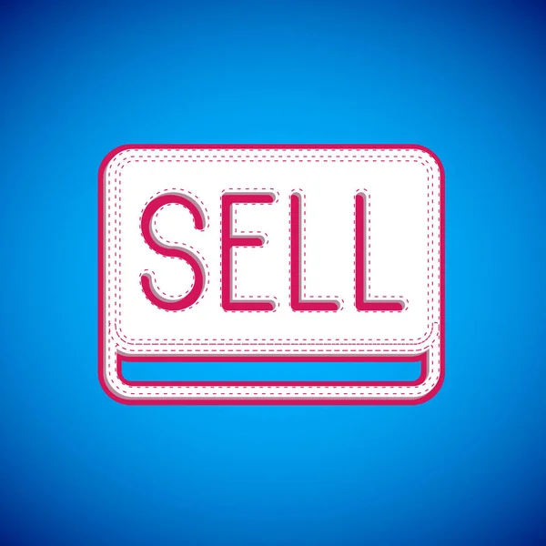 Ícone de botão de venda branco isolado no fundo azul. Conceito de mercado financeiro e de investimento de ações. Vetor — Vetor de Stock