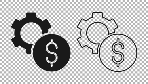 Black Gear with dollar symbol icon isolated on transparent background. Business and finance conceptual icon. Vector — Stock Vector