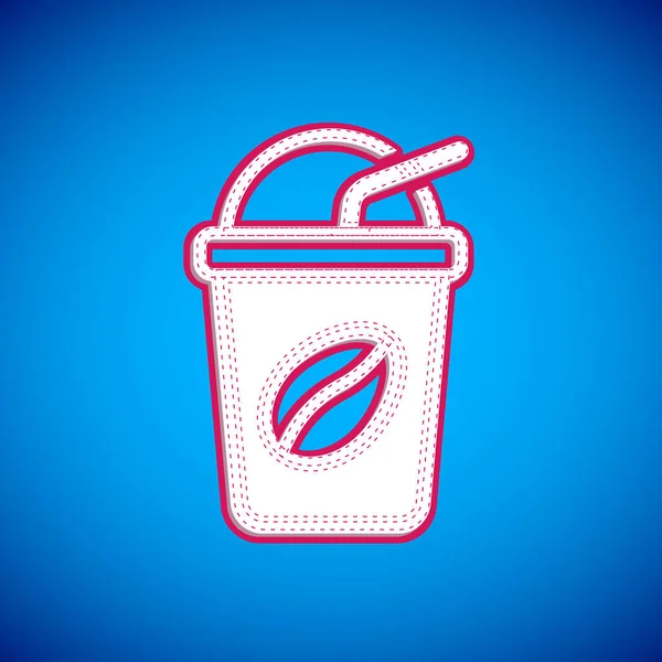 Icono de café helado blanco aislado sobre fondo azul. Vector — Vector de stock