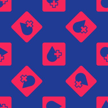 Kırmızı kan testi ve virüs molekülü koronavirüs ikonu mavi arka planda izole edilmiş. Coronavirus, COVID-19. 2019-nCoV. Vektör