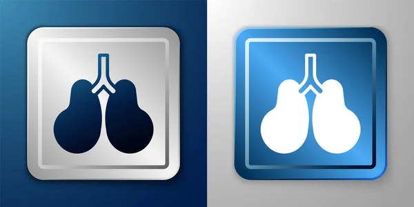 Weiße Lungen Ikone isoliert auf blauem und grauem Hintergrund. Silberne und blaue quadratische Taste. Vektor — Stockvektor
