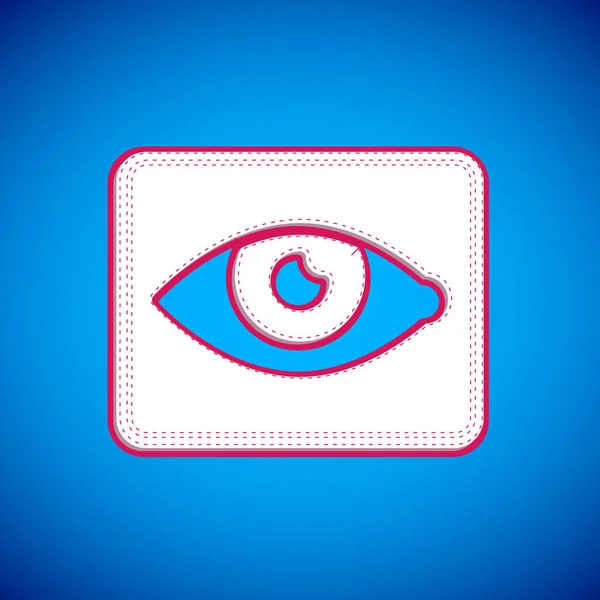 White Red eye effect icon isolated on blue background. Eye redness sign. Inflammatory disease of eyes. Vector — Stock Vector