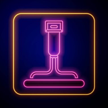 Siyah arkaplanda izole edilmiş pencere simgesi için kauçuk temizleyici ile parlayan neon temizleme servisi. Silecek, kazıyıcı, silecek. Vektör