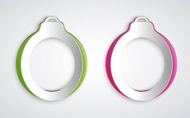 Kağıt kesiği elmas nişan yüzüğü ikonu gri arka planda izole edilmiş. Kağıt sanatı tarzı. Vektör