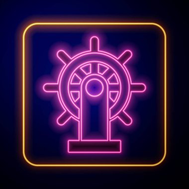 Parlayan neon gemi direksiyon simgesi siyah arkaplanda izole edildi. Vektör