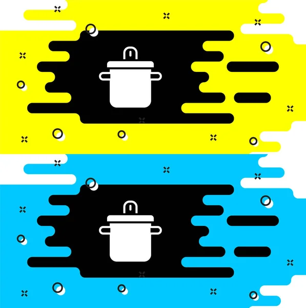 White Cooking pot icon isolated on black background. Boil or stew food symbol. Vector — Stock Vector