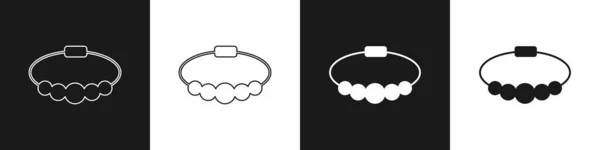 Definir ícone de jóias pulseira isolado no fundo preto e branco. Sinal de pulseira. Vetor —  Vetores de Stock