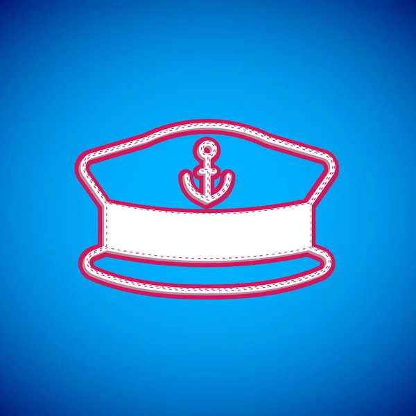 Icono del sombrero del capitán blanco aislado sobre fondo azul. Vector — Vector de stock