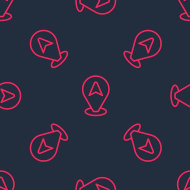 Kırmızı çizgi harita işaretleyicisi ve taksi arabası simgesi siyah arka planda izole edilmiş kusursuz desen. Konum sembolü. Vektör