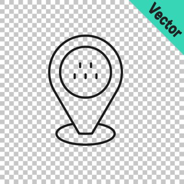 Şeffaf arkaplanda izole edilmiş siyah çizgi haritalı taksi arabası simgesi. Konum sembolü. Vektör