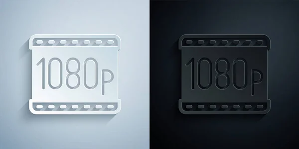 Pappersklipp Full HD 1080p ikon isolerad på grå och svart bakgrund. Papperskonst. Vektor — Stock vektor