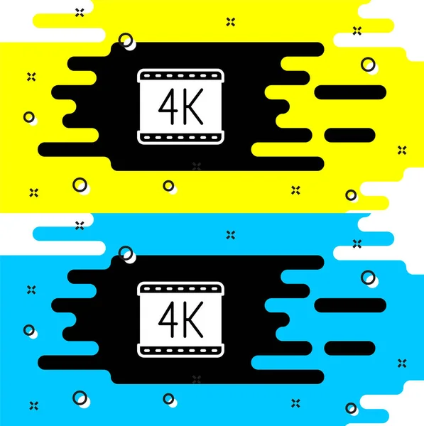 Vit 4k film, tejp, ram ikon isolerad på svart bakgrund. Vektor — Stock vektor