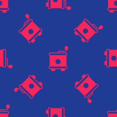 Kırmızı Bal sökücü simgesi mavi arkaplanda izole edilmiş. Balpeteklerinden bal çıkarmak için mekanik bir cihaz. Vektör