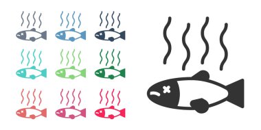 Siyah ölü balık ikonu beyaz arkaplanda izole edilmiş. Çürük balık. Simgeleri renklendirin. Vektör