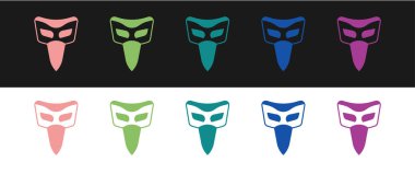 Karnaval maskesi simgesini siyah beyaz arkaplanda izole et. Maskeli balo maskesi. Vektör