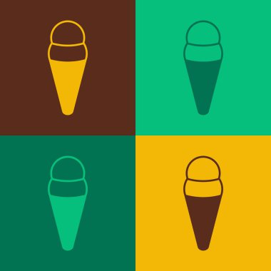 Renkli arka planda izole edilmiş waffle külahlı Pop Art Dondurma. Güzel sembol. Vektör