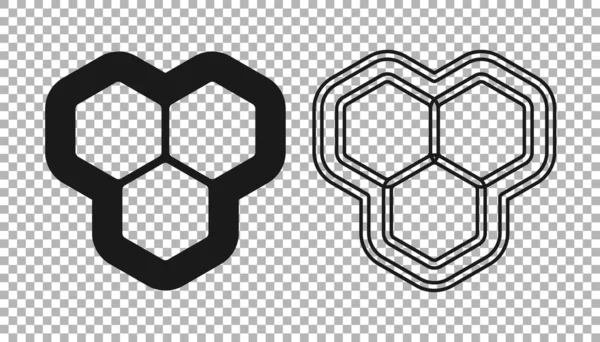Siyah bal peteği simgesi şeffaf arkaplanda izole edildi. Bal hücrelerinin sembolü. Tatlı doğal yemek. Vektör — Stok Vektör
