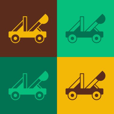 Pop Art Eski Ortaçağ ahşap mancınık taş fırlatma ikonu renk arkaplan izole. Vektör