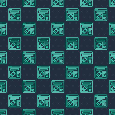 Yeşil Hat Çevrimiçi Alışveriş mavi arkaplanda izole edilmiş ekran simgesi. Konsept e-ticaret, e-ticaret, online iş pazarlama. Vektör