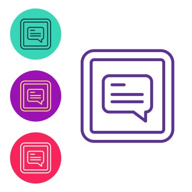 Beyaz arkaplanda izole edilmiş altyazı simgesi ile satır videosu ayarla. Simgeleri renklendirin. Vektör