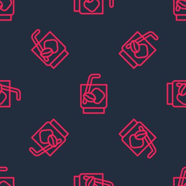 Kırmızı çizgi Espresso tonik kahve ikonu siyah arkaplandaki kusursuz deseni izole etti. Vektör