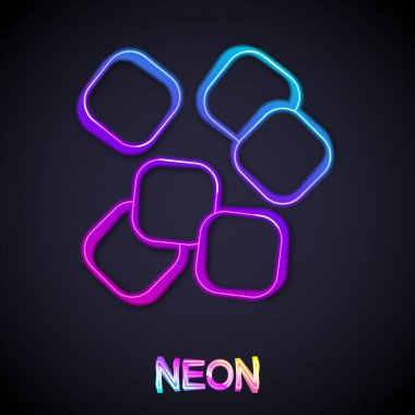 Parlayan neon hattı şeker küpleri simgesi siyah arkaplanda izole edildi. Tatlı, besleyici, lezzetli. Rafine şeker. Vektör