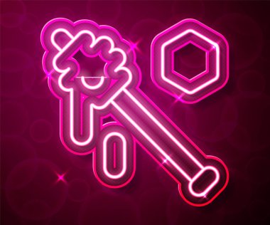 Parlayan neon hattı Bal Dipper çubuğu simgesi kırmızı arkaplanda izole edildi. Tatlı kepçe. Vektör