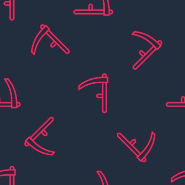 Kırmızı çizgi Scythe simgesi siyah arkaplandaki kusursuz deseni izole etti. Mutlu Cadılar Bayramı Partisi. Vektör