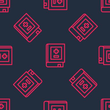 Matematik ikonuna sahip kırmızı çizgi kitabı siyah arkaplanda izole edilmiş kusursuz desen. Matematik kitabı. Okula geri dönmekle ilgili eğitim konsepti. Vektör