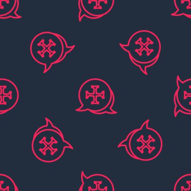 Kırmızı çizgi Haçlı Seferi simgesi siyah arka planda kusursuz deseni izole etti. Vektör