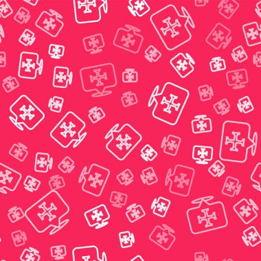 Beyaz çizgi Haçlı Seferi simgesi kırmızı arka planda kusursuz deseni izole etti. Vektör