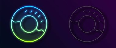 Siyah arka planda izole edilmiş tatlı jöleli neon çizgili donut. Vektör