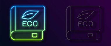 Siyah arka planda izole edilmiş ekoloji ikonu hakkında parlayan neon çizgisi kitabı. Biyoloji kitabı. Vektör