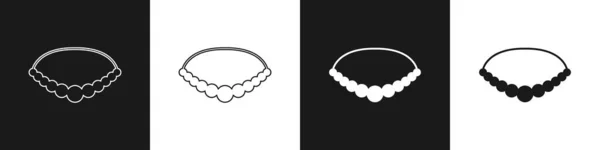 Conjunto de collar de perlas icono aislado sobre fondo blanco y negro. Vector — Archivo Imágenes Vectoriales