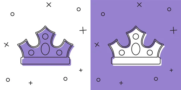 Set King Crown Symbol isoliert auf weißem und violettem Hintergrund. Vektor — Stockvektor