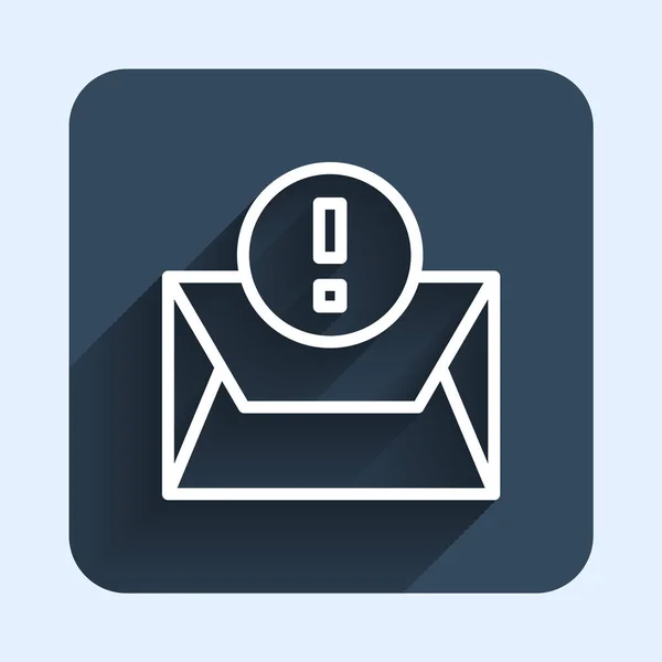 Weiße Linie Umschlagsymbol isoliert mit langem Schatten Hintergrund. Konzept der empfangenen Botschaft. Neu, eingehende E-Mails, SMS. Postzustelldienst. Blauer quadratischer Knopf. Vektor — Stockvektor