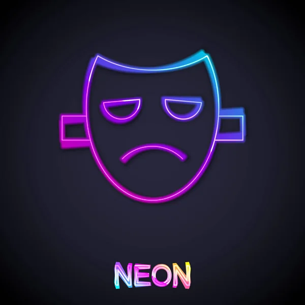 Ragyogó neon vonal Dráma színházi maszk ikon elszigetelt fekete háttérrel. Vektor — Stock Vector