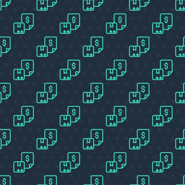 Grön linje Waybill ikon isolerade sömlösa mönster på blå bakgrund. Vektor — Stock vektor