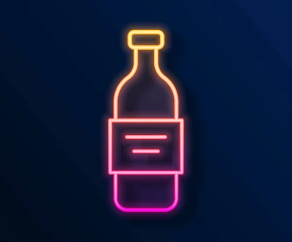 Leuchtende Neon-Linie Glasflasche mit Wodka-Symbol isoliert auf schwarzem Hintergrund. Vektor — Stockvektor