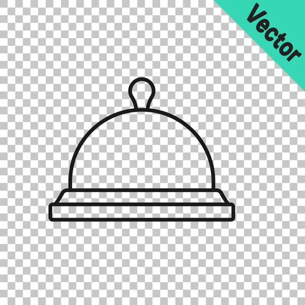 Línea negra Cubierta con una bandeja de alimento icono aislado sobre fondo transparente. Bandeja y letrero de tapa. Restaurante cloche con tapa. Vector — Vector de stock